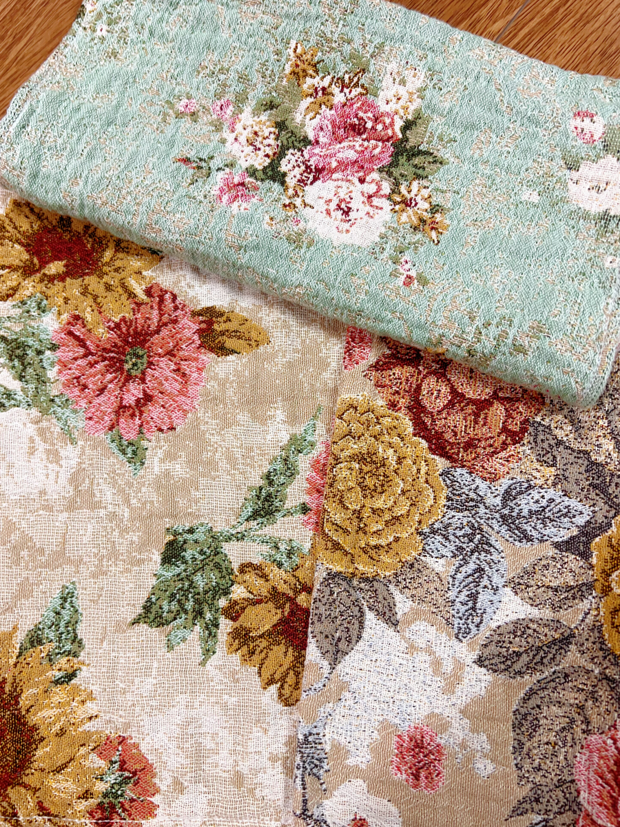 Retro Botanic Flower Jacquard Hemp Face Towel 3-Pcs Set