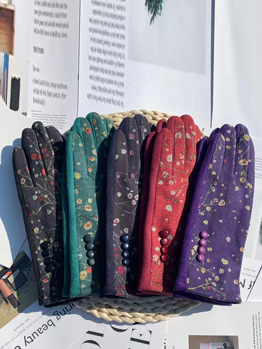 Winter Outdoor Floral Windproof Fashion Gloves