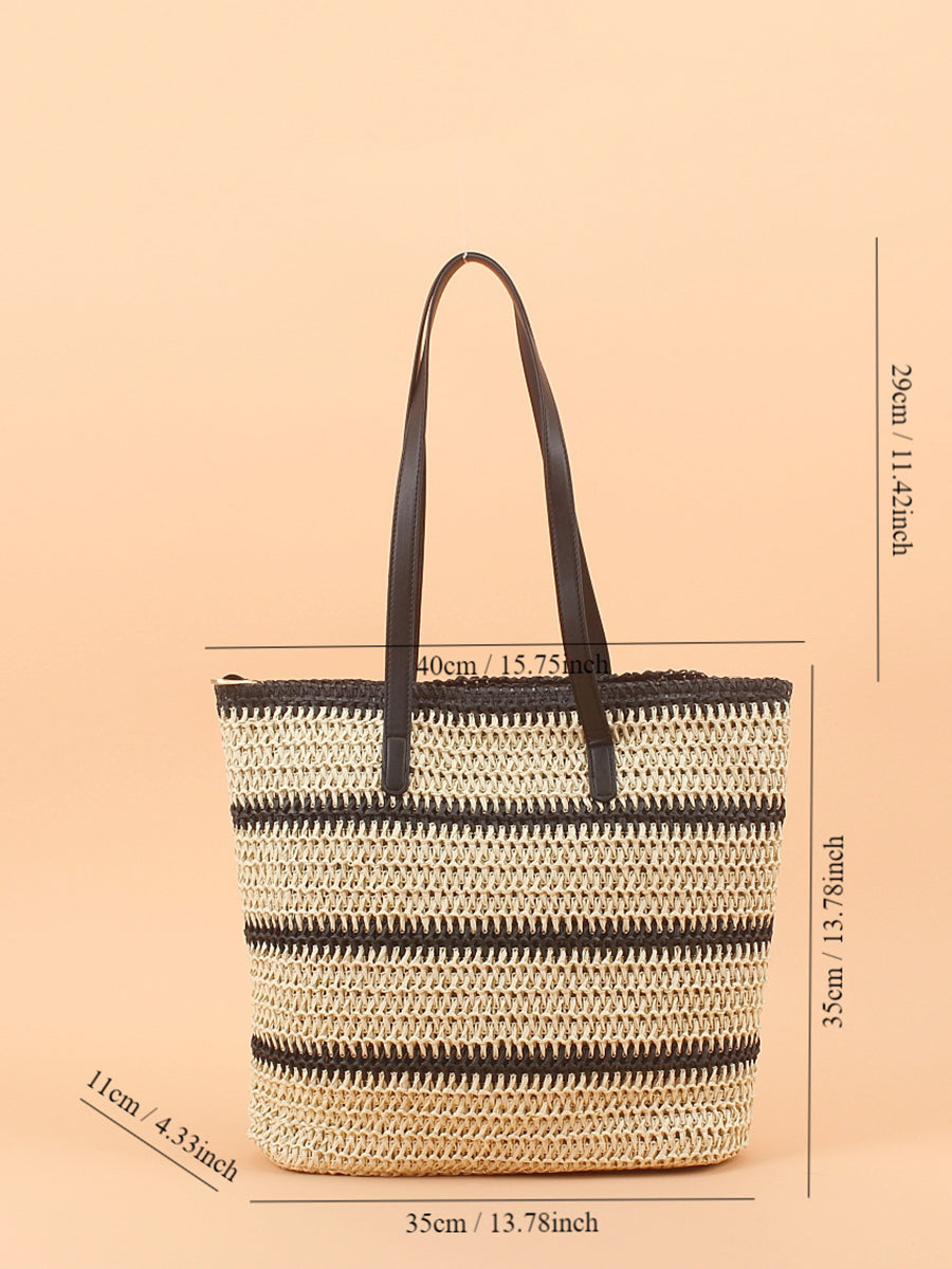 Women Casual Stripe Straw Weave Shoulder Bag