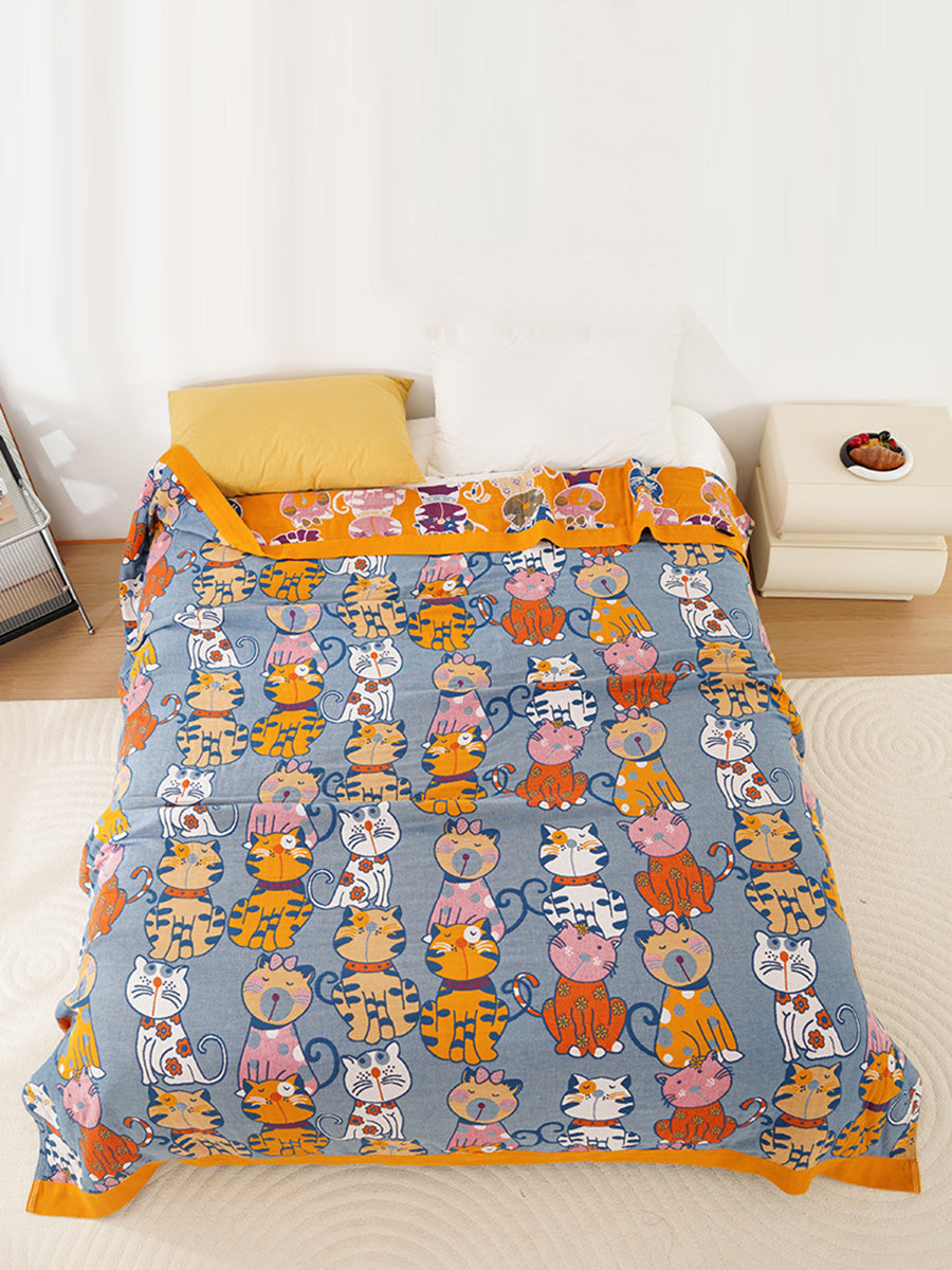 100%Cotton Queen Bedcover Cur Cat Sofa Blanket