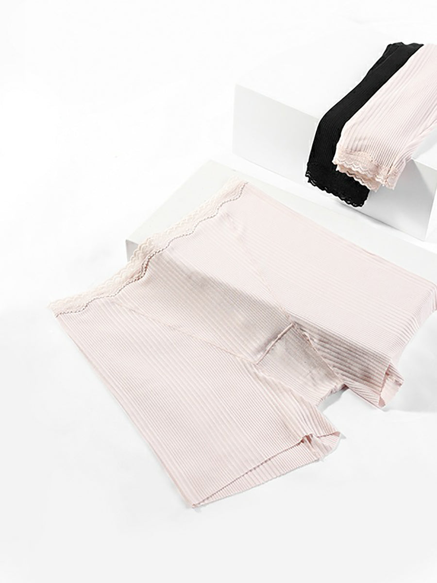 Women Pure Color Lace Waist Safety Bottom Pants