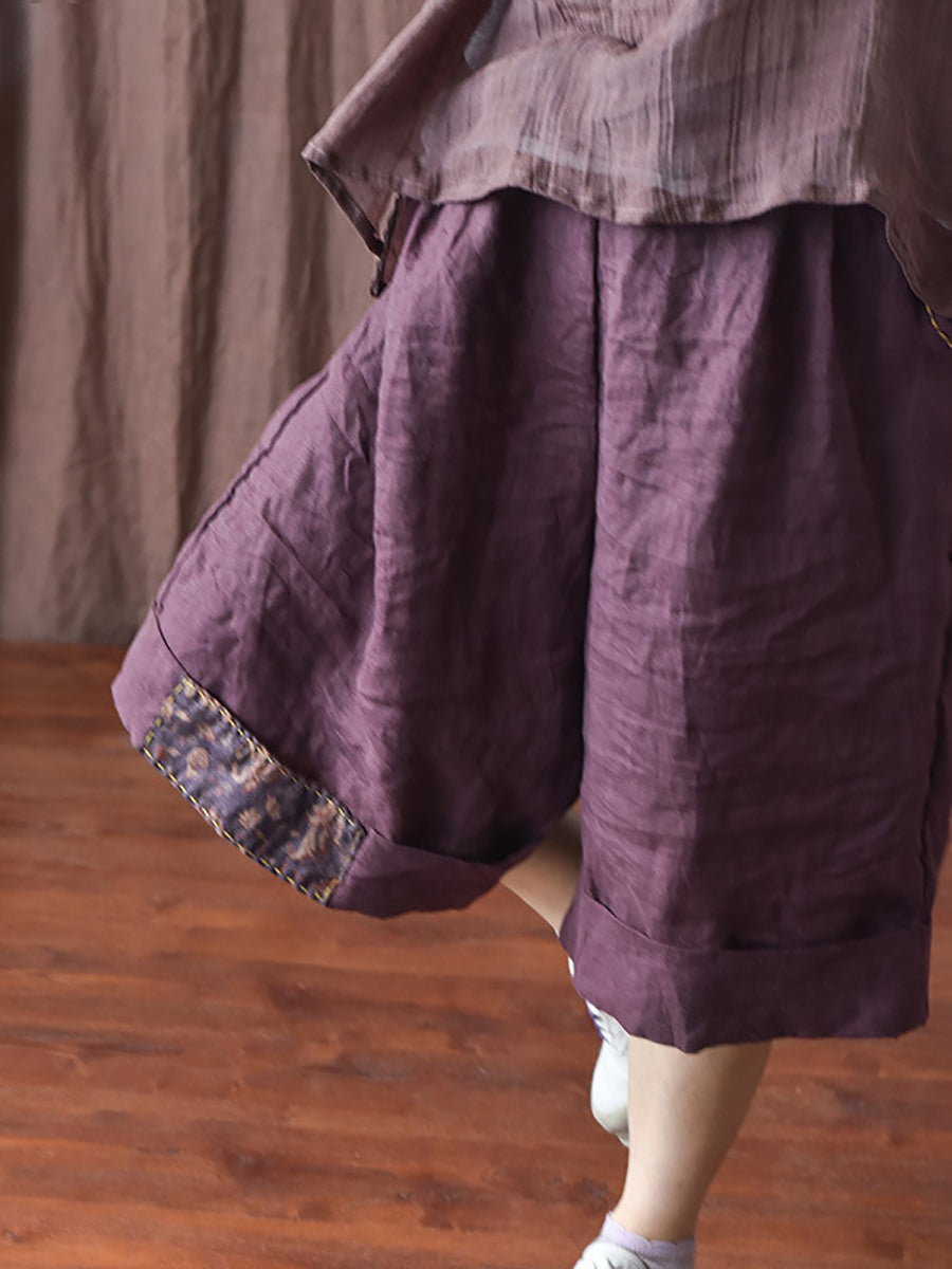 Plus Size Women Vintage Patch Stitching Loose Short Pants
