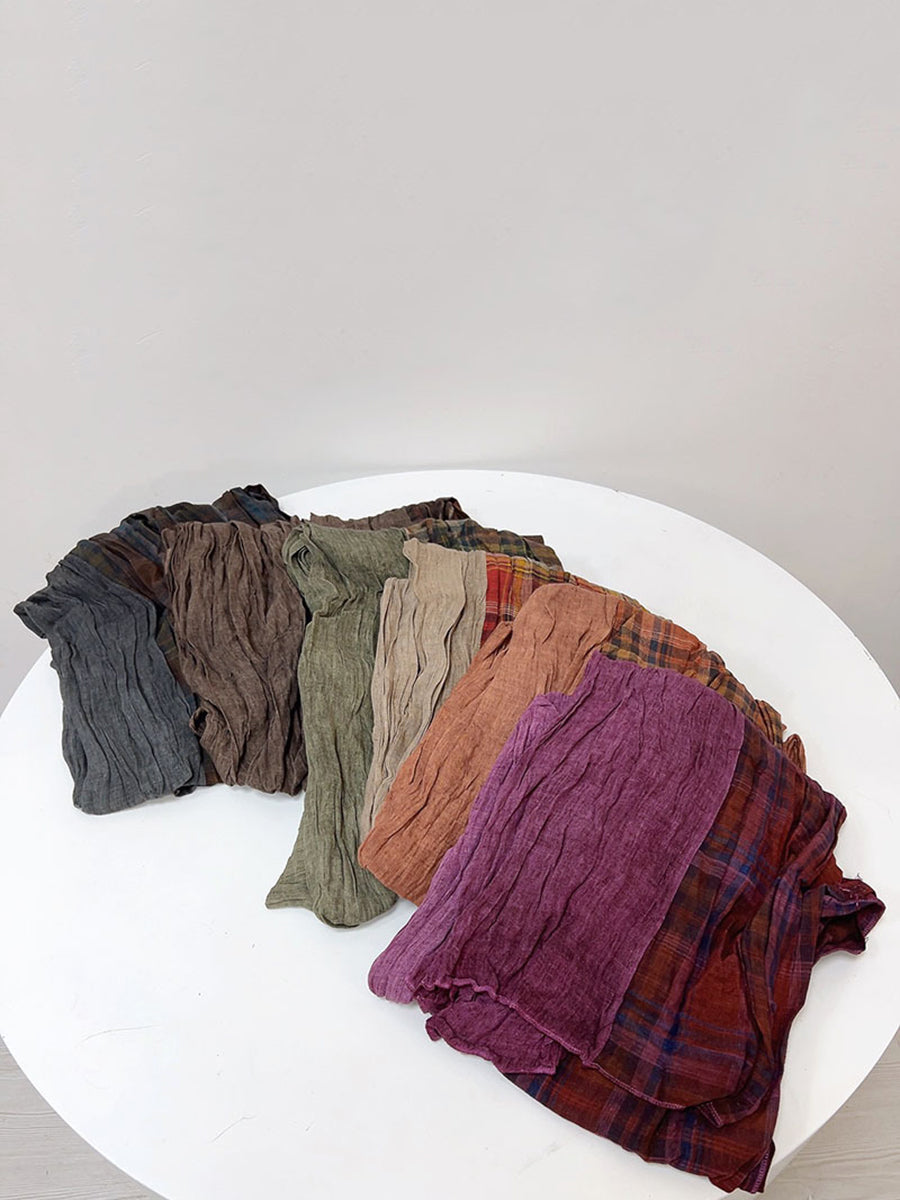 Women Vintage Plaid Spliced Scarf