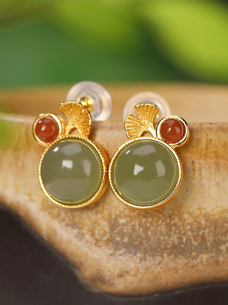 Women Vintage Jade Alloy Leaf Earrings