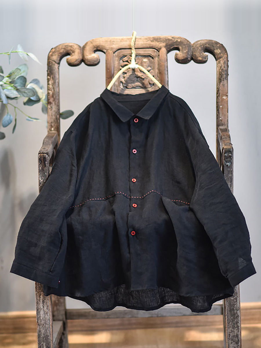 Plus Size Women Casual Solid Spring Stitching Linen Shirt