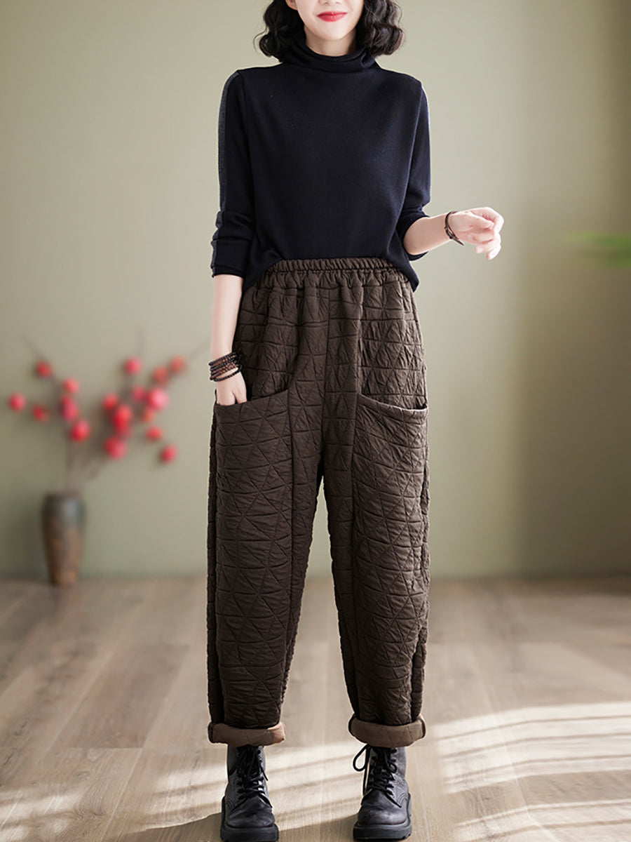 Plus Size Women Winter Solid Padded Harem Pants
