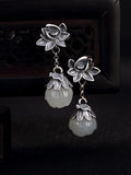Women Vintage Allot Lotus Jade Earrings