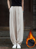 Women Vintage Solid Fleece-lined Harem Pants