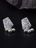 Women Vintage Silver Carve Bead Pendant Earrings