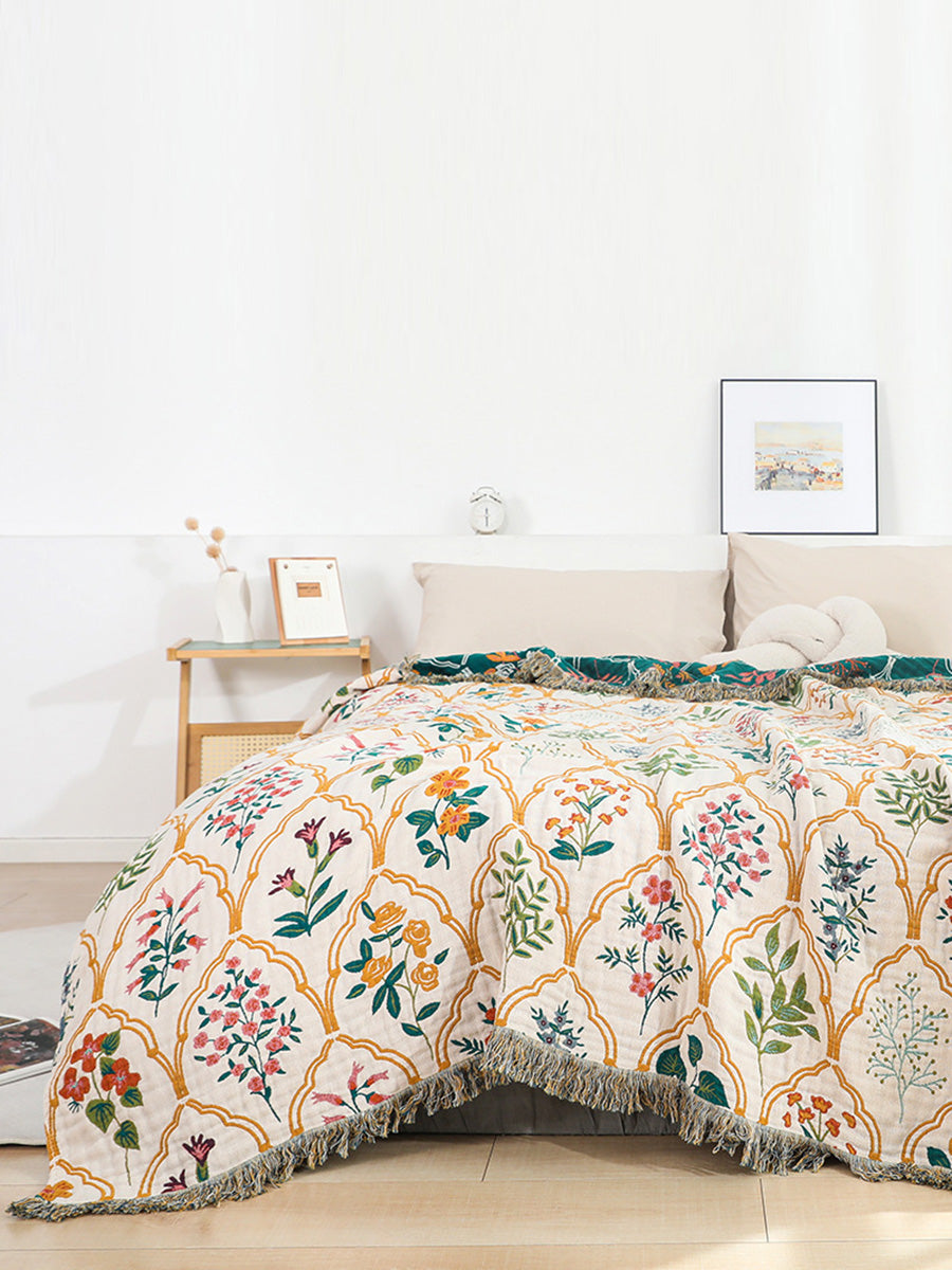 100%Cotton Queen Bedcover Flower Tassel Sofa Blanket