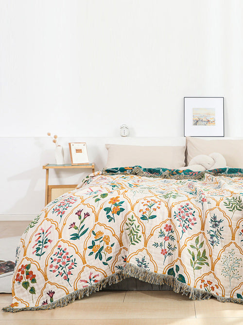 100%Cotton Queen Bedcover Flower Tassel Sofa Blanket