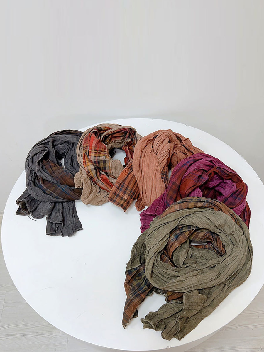 Women Vintage Plaid Spliced Scarf