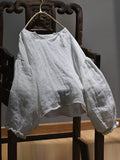 Plus Size Women Spring Retro V-Neck Puff Sleeve Blouse