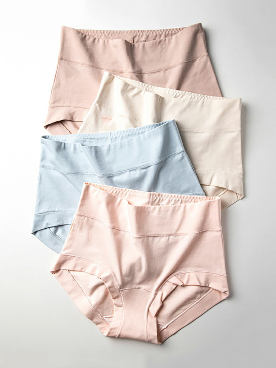 6 Pieces Summer Women Pure Color High Waist Underwear