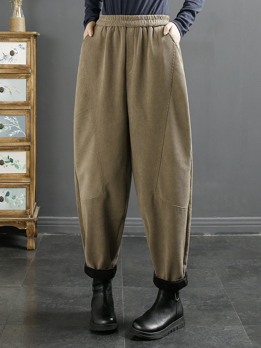 Plus Size Women Vintage Corduroy Plush Warm Harem Pants