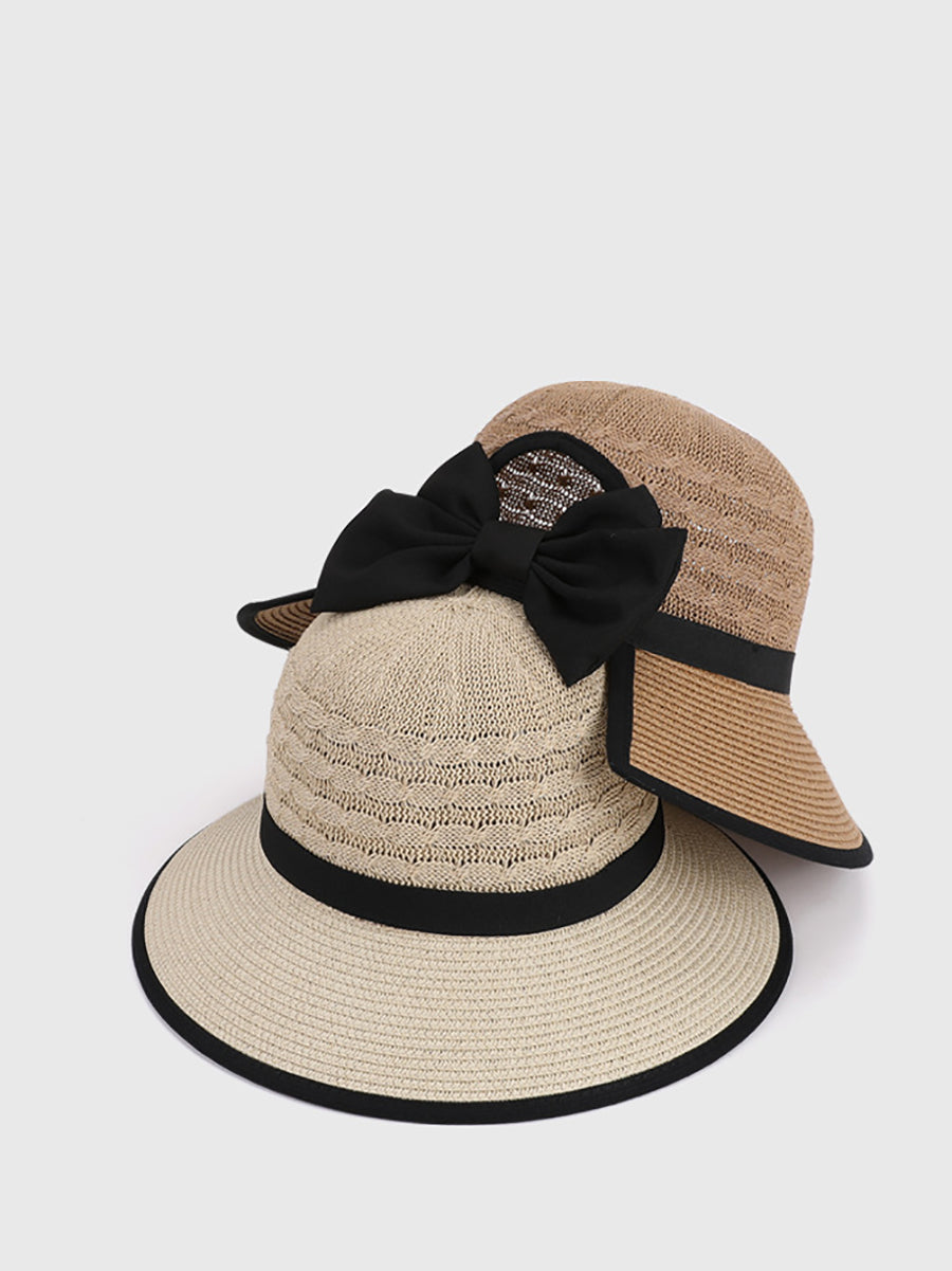 Women Summer Straw Weave Bowknot Sunproof Hat