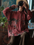 Plus Size Women Retro Flower Spring Loose Shirt