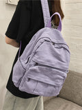 Women Casual Pure Color Canvas Backpack