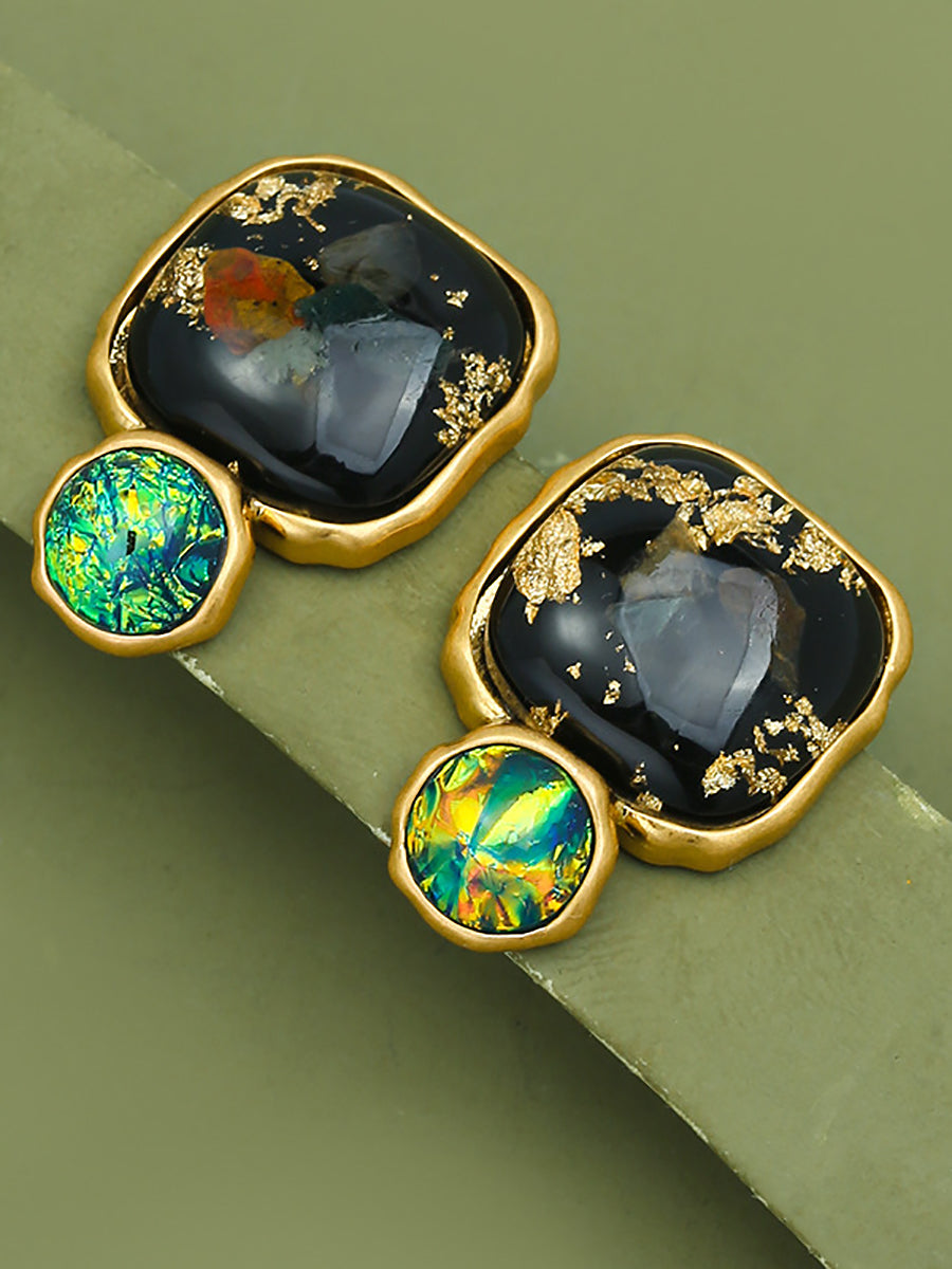 Women Vintage Copper Resin Silver Earrings