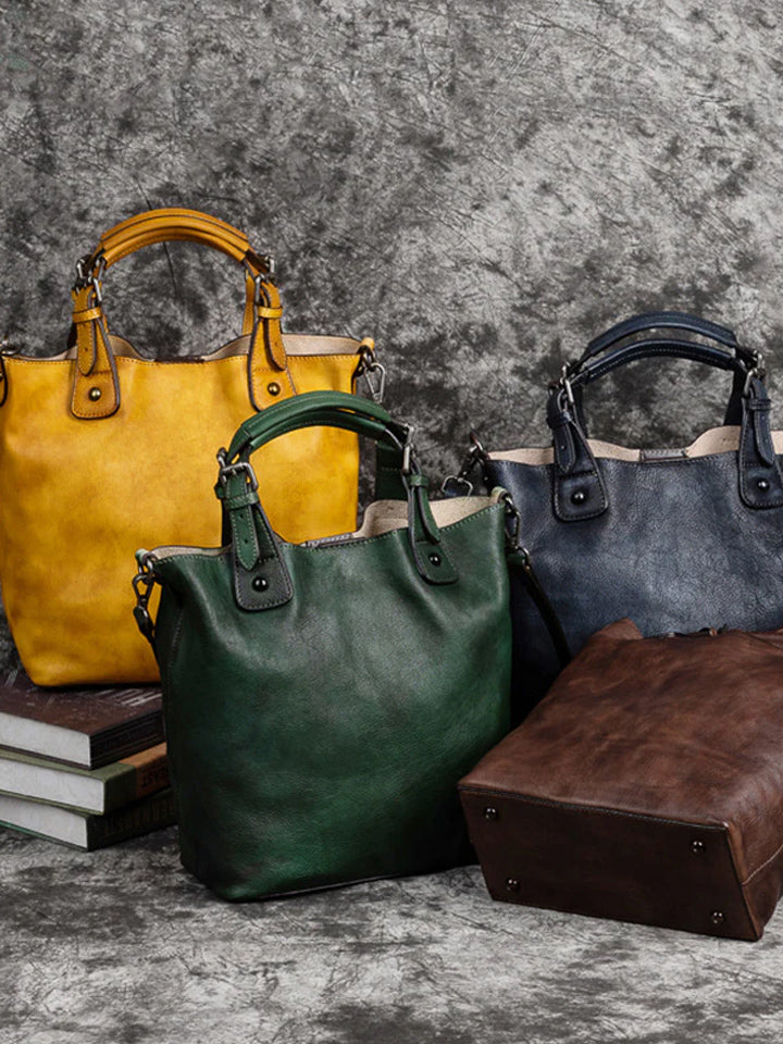 Vintage Solid Genuine Leather Handbag For Women