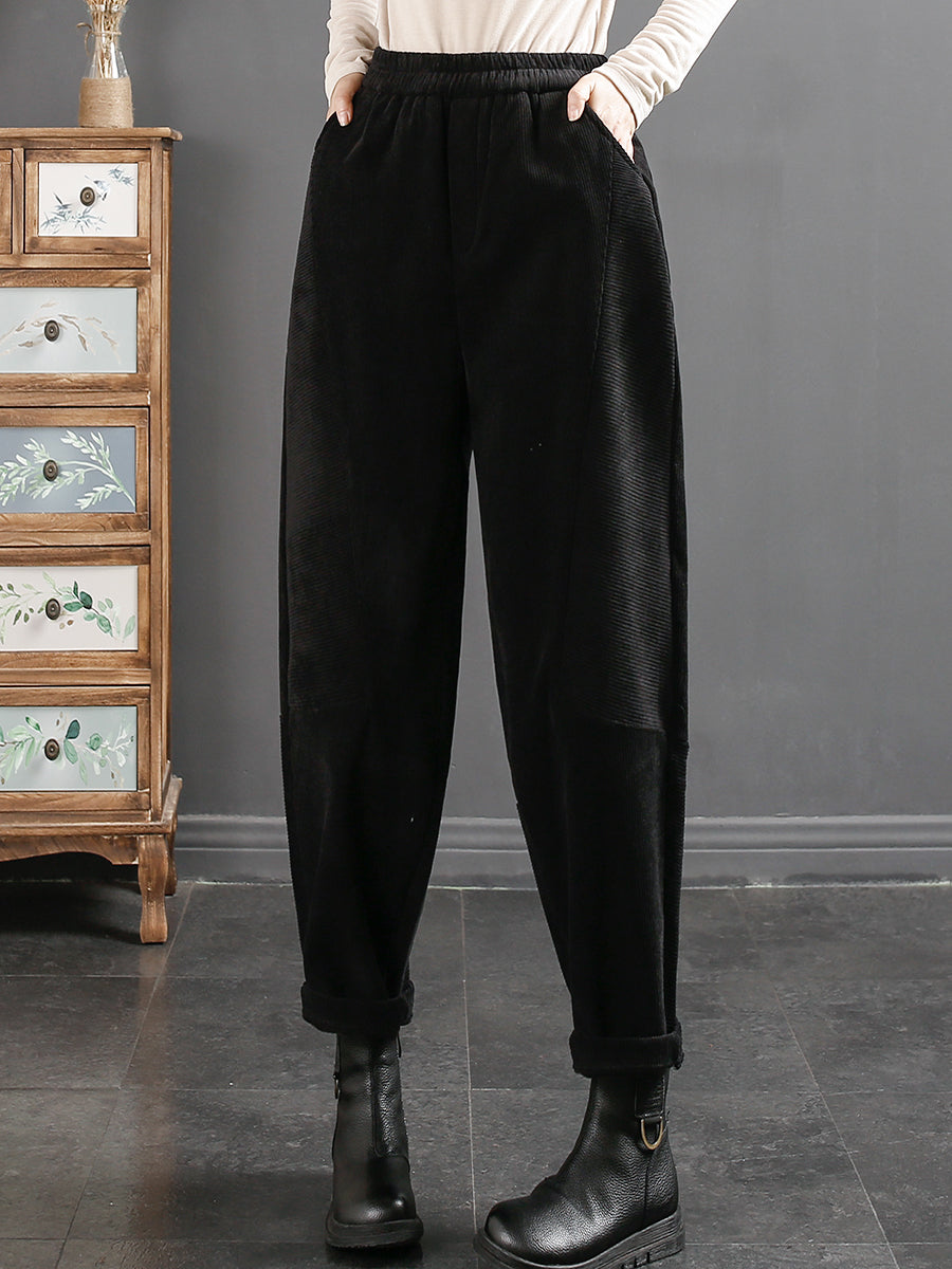 Plus Size Women Vintage Corduroy Plush Warm Harem Pants
