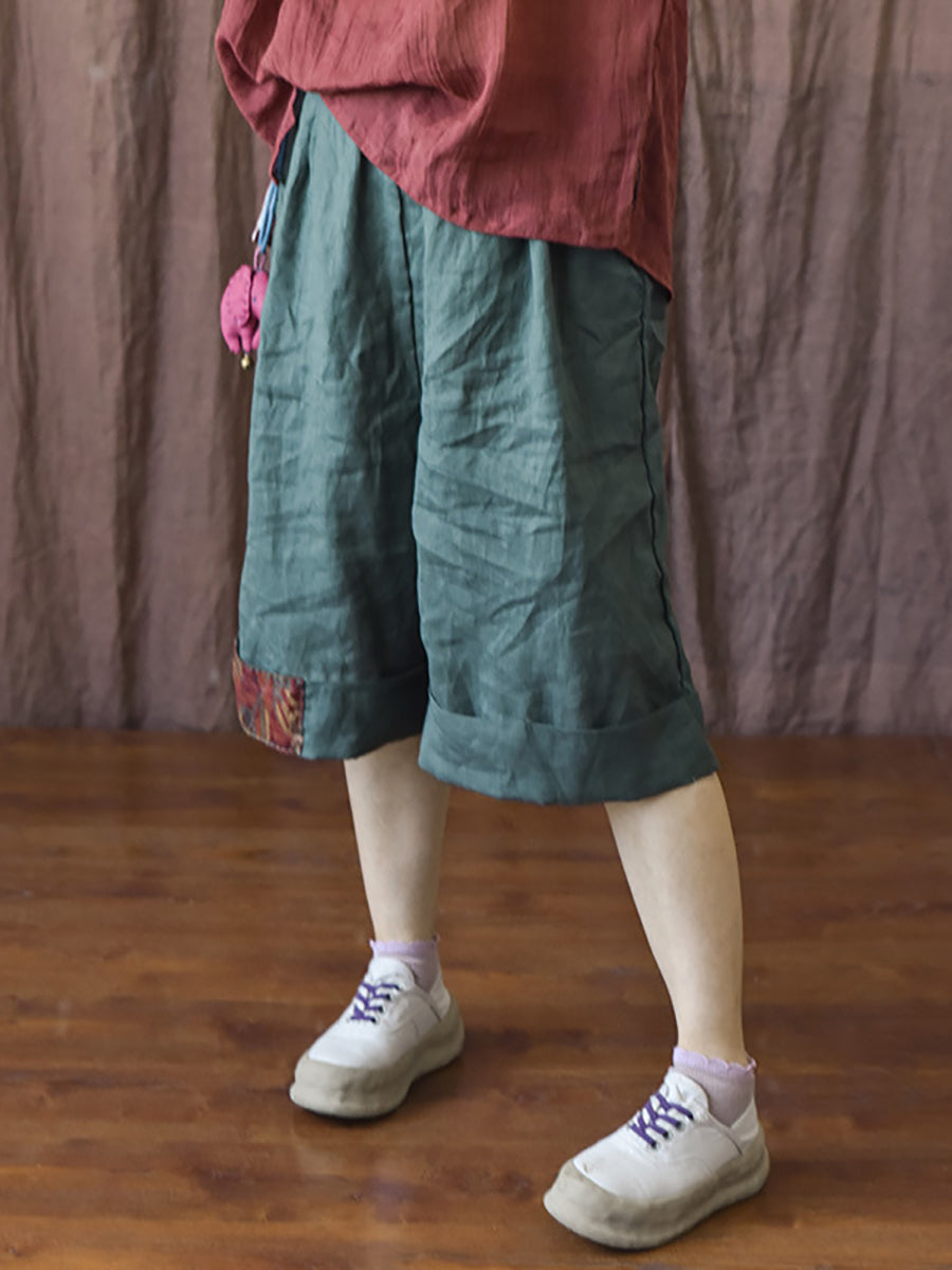 Plus Size Women Vintage Patch Stitching Loose Short Pants