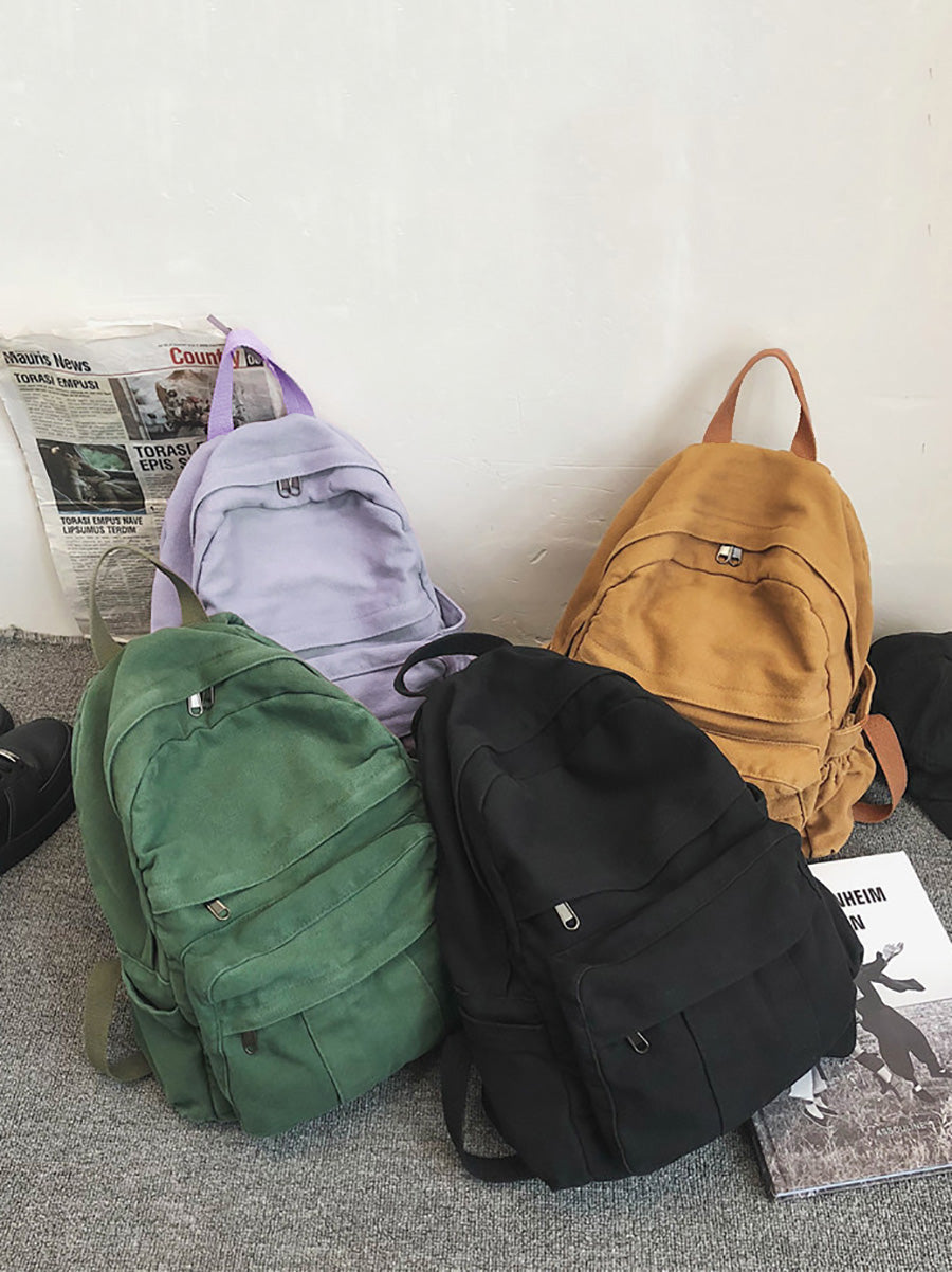 Women Casual Pure Color Canvas Backpack