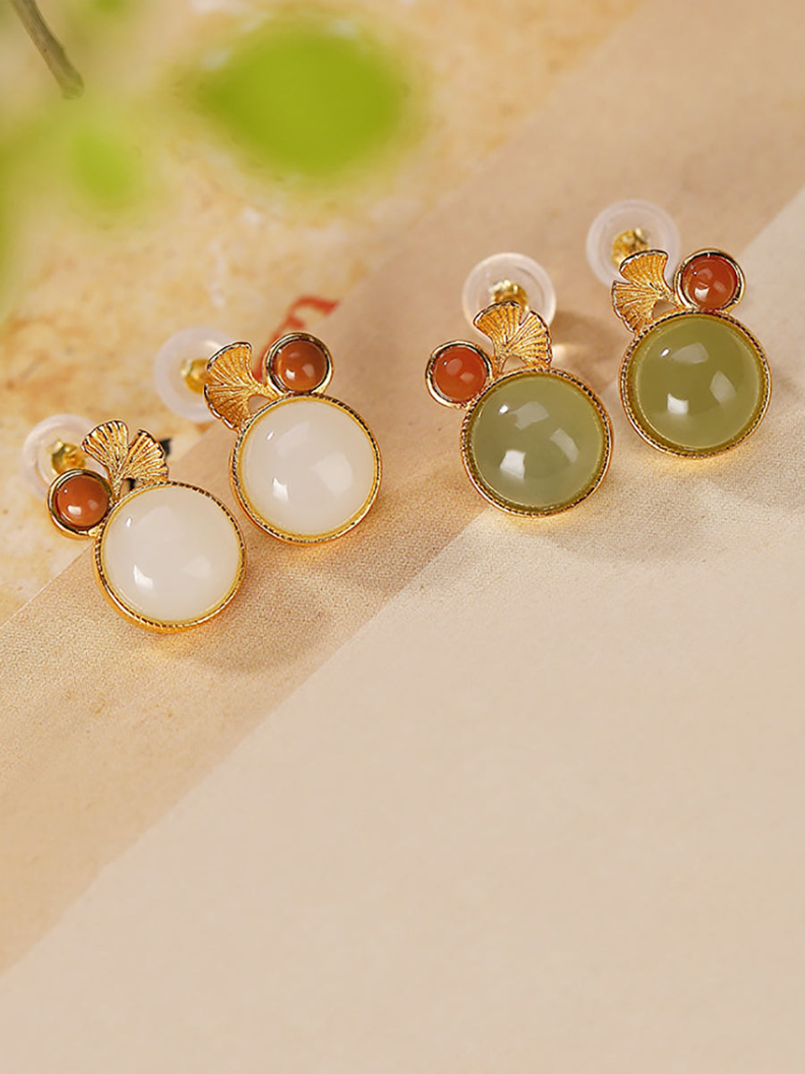 Women Vintage Jade Alloy Leaf Earrings