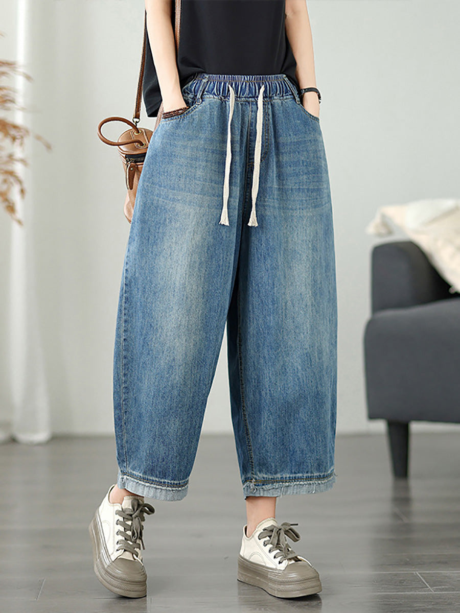 Plus Size Women Casual Summer Pure Color Wide-leg Jeans