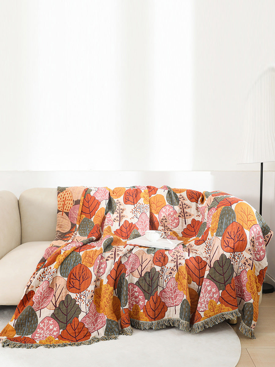 100%Cotton Leaf Tassel Bedcover Sofa Blanket