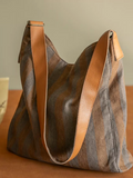 Casual Vintage Wash Colorblocking Stripe Canvas Bag