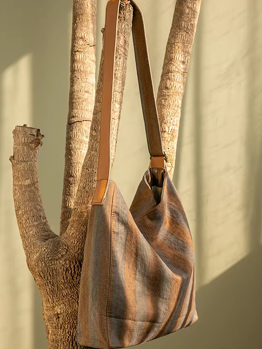 Casual Vintage Wash Colorblocking Stripe Canvas Bag