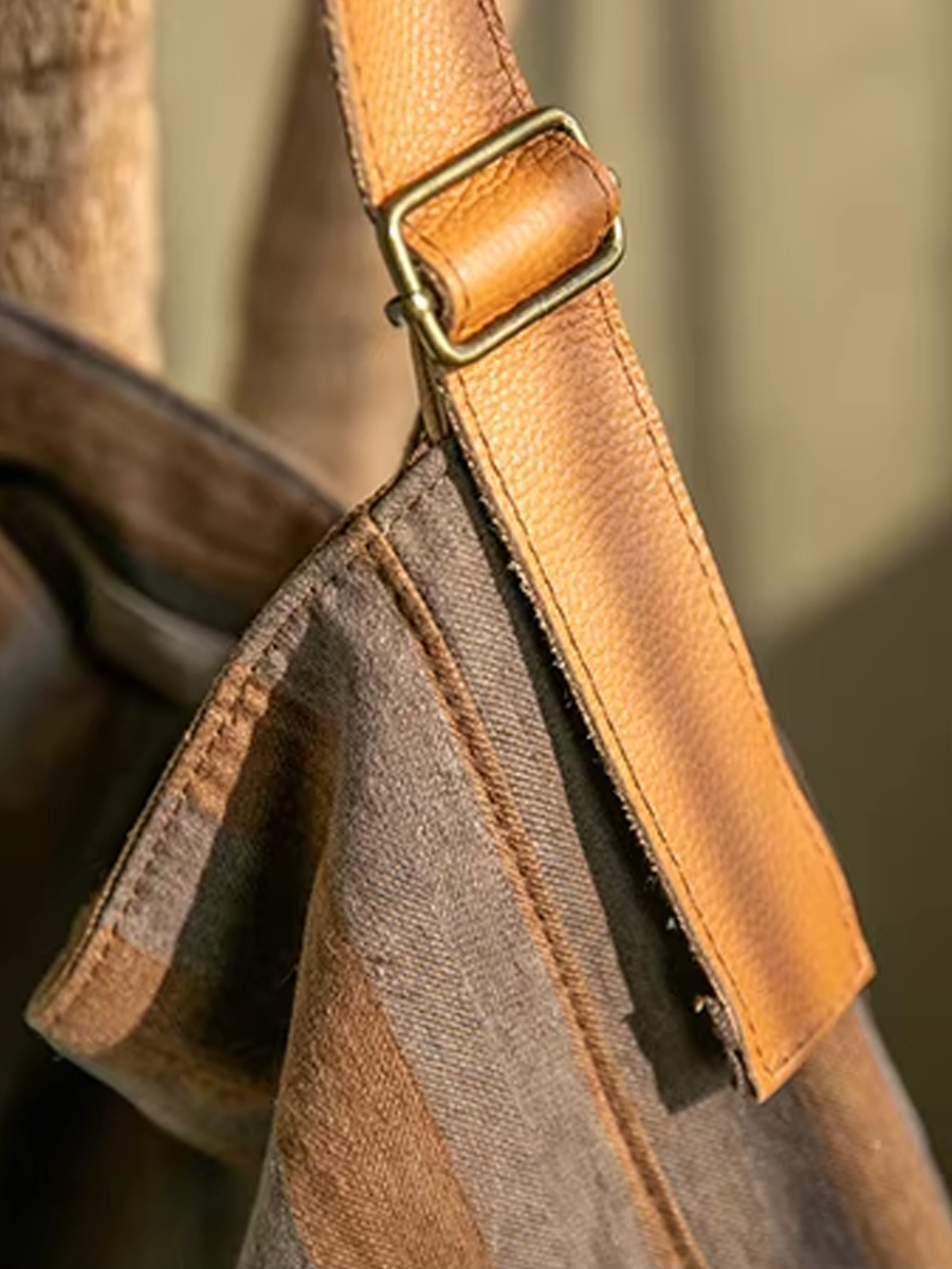 Casual Vintage Wash Colorblocking Stripe Canvas Bag