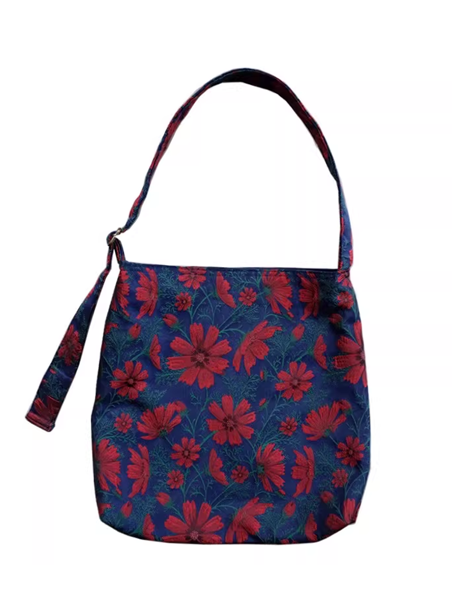 Retro Gelsang Flower Jacquard Large Capacity Shoulder Bag