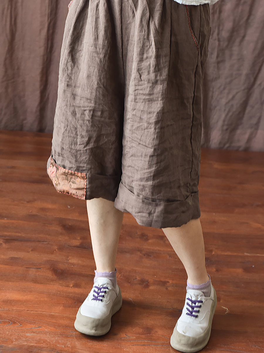 Plus Size Women Vintage Patch Stitching Loose Short Pants