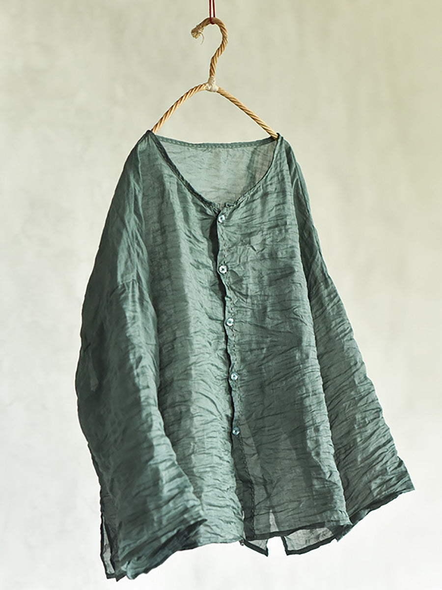 Plus Size Women Vintage Solid Summer Stitching Shirt