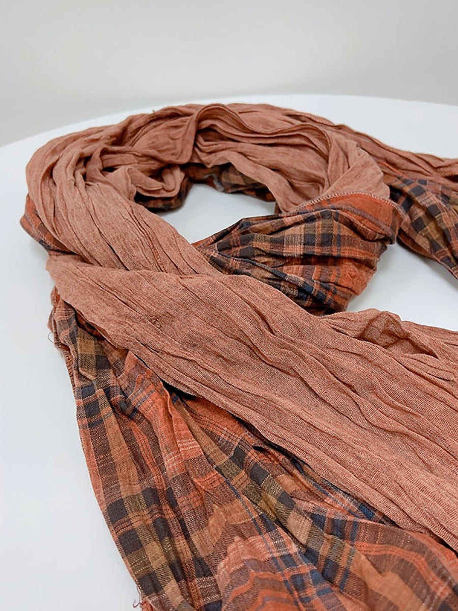 Women Vintage Plaid Spliced Scarf