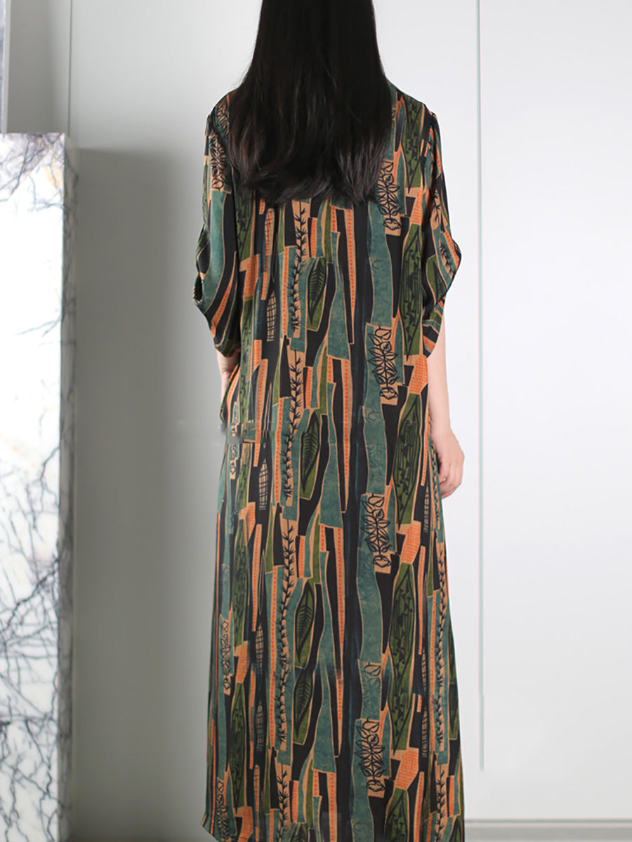 Plus Size Women Autumn Vintage Spliced Maxi Dress