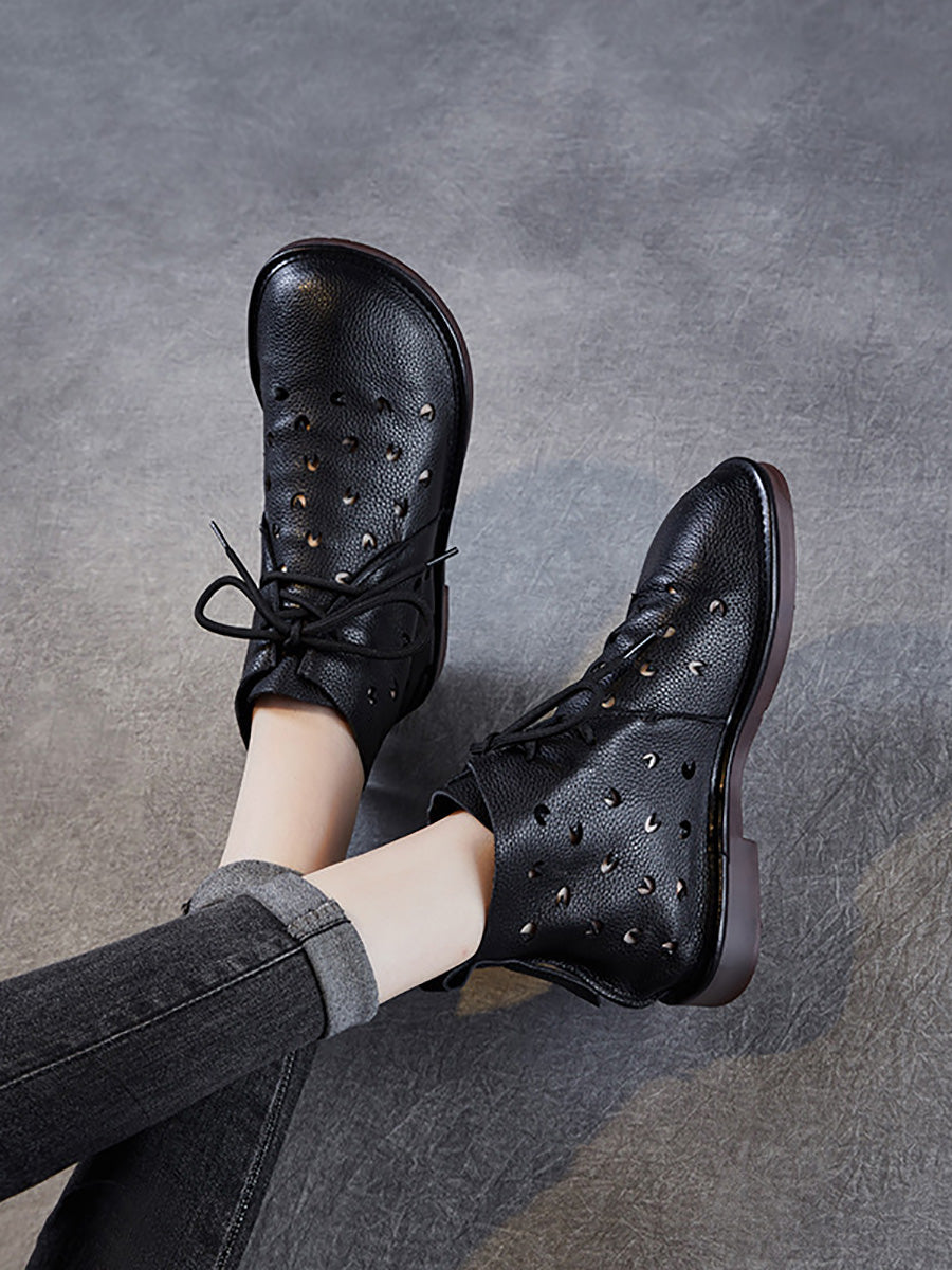 Women Summer Genuine Leather Hollow Out Ankle Boots