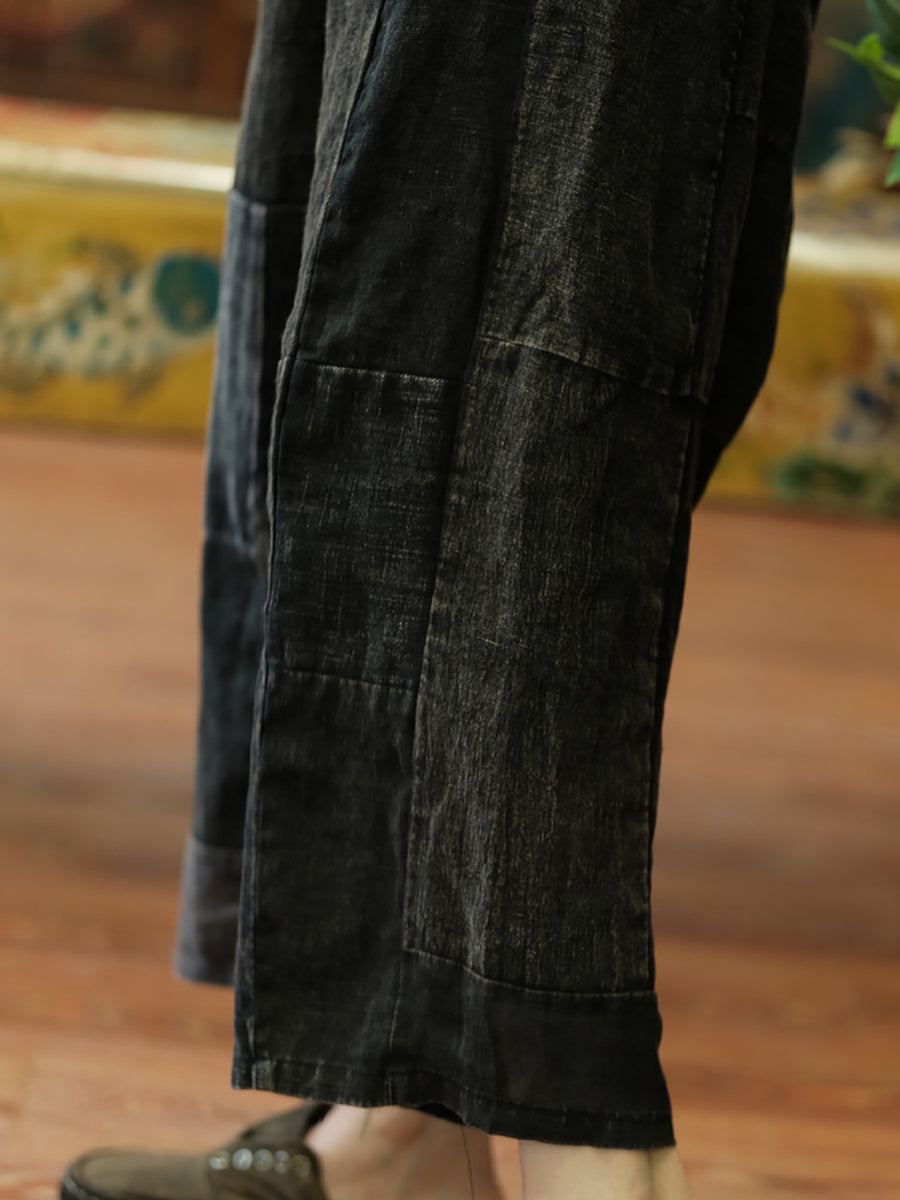 Women Vintage Spliced Summer Wide-leg Pants