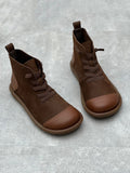 Women Vintage Leather Spliced Drawstring Ankle Boots
