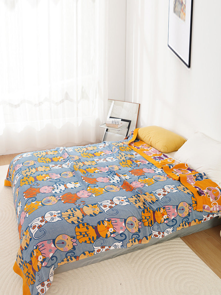 100%Cotton Queen Bedcover Cur Cat Sofa Blanket