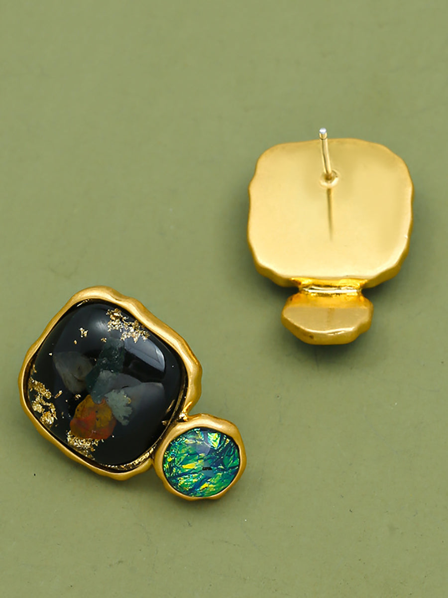 Women Vintage Copper Resin Silver Earrings