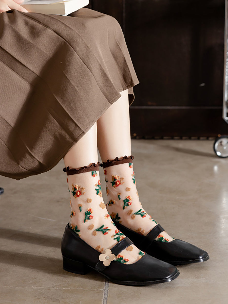 5 Pairs Women Summer Floral Lace Spliced Socks