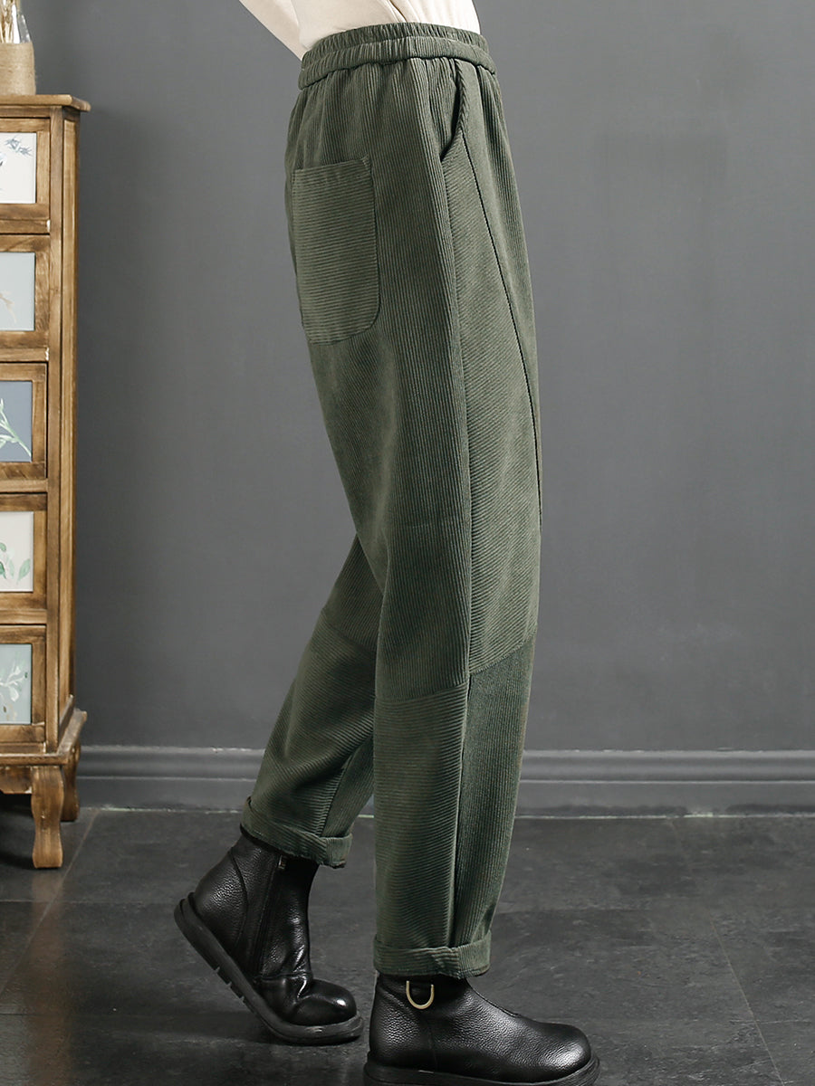 Plus Size Women Vintage Corduroy Plush Warm Harem Pants