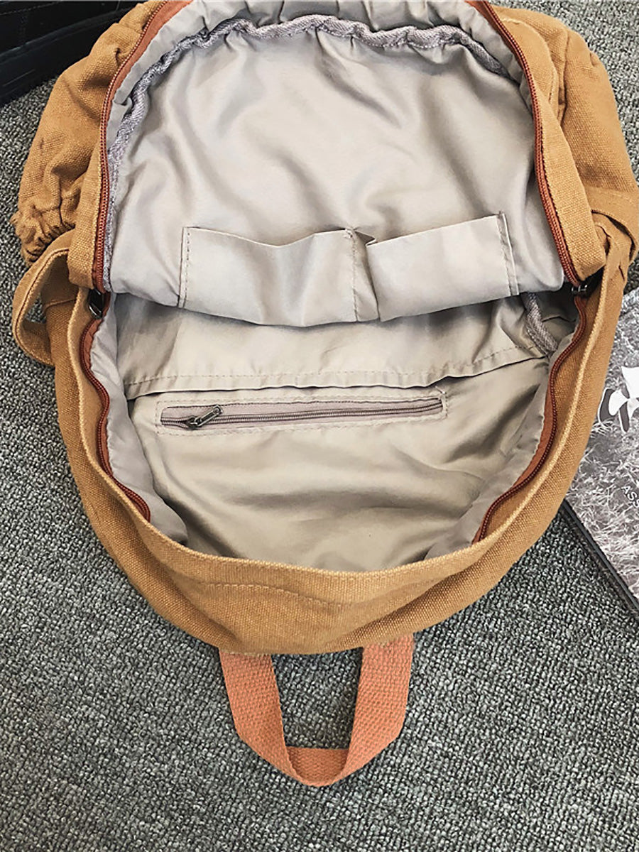 Women Casual Pure Color Canvas Backpack