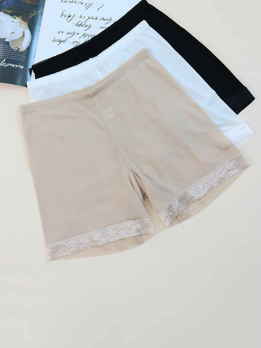Women Casual Summer Solid Lacework Silk Straight Pants