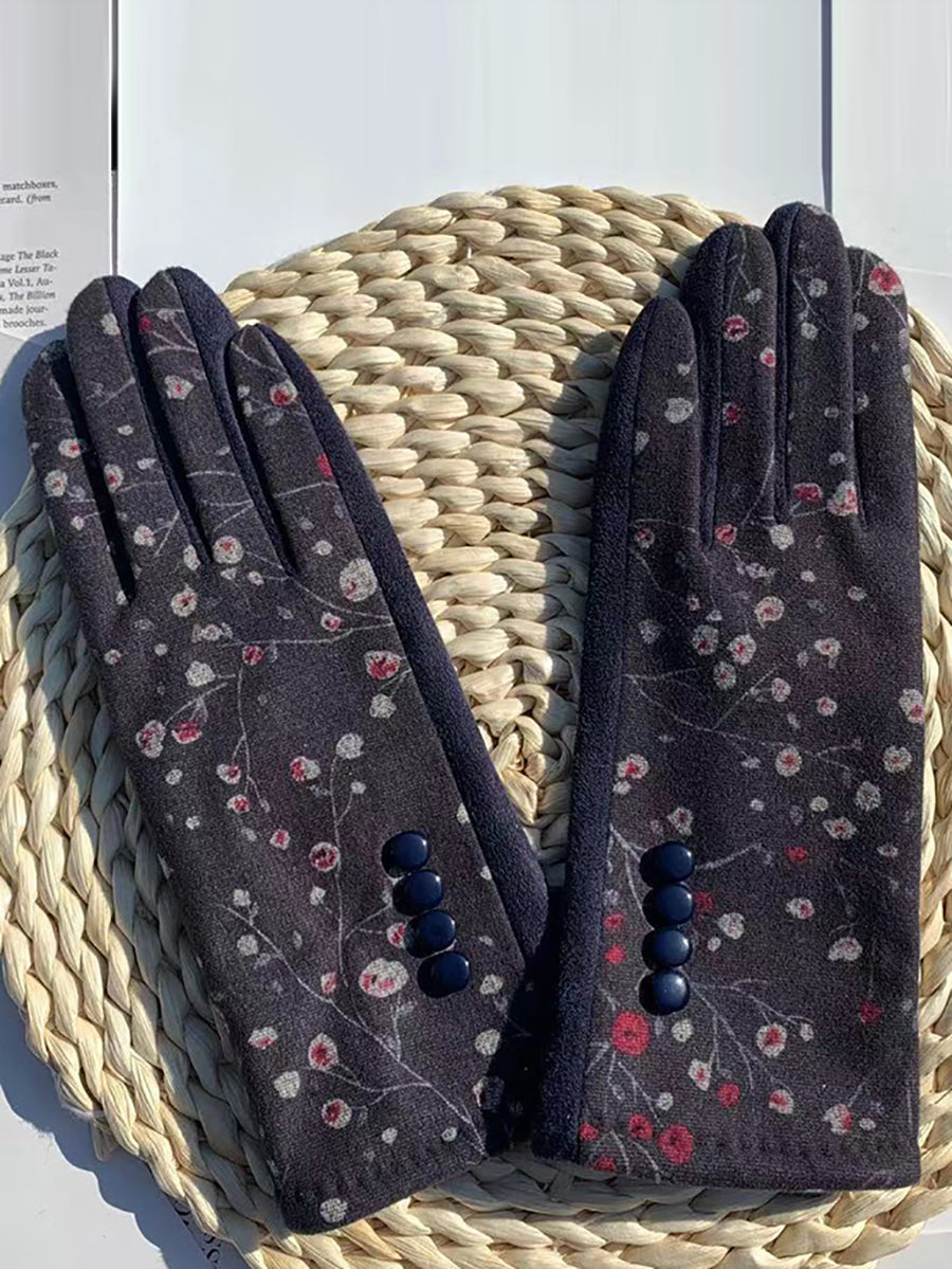 Winter Outdoor Floral Windproof Fashion Gloves