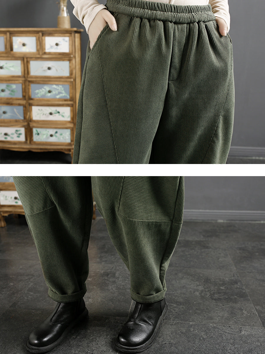 Plus Size Women Vintage Corduroy Plush Warm Harem Pants