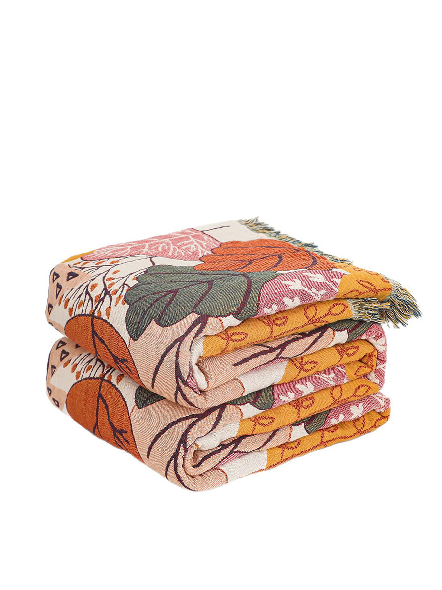 100%Cotton Leaf Tassel Bedcover Sofa Blanket